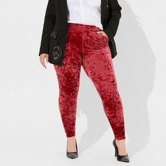❤️NWT VINTAGE TORRID LEGGING - CRUSHED VELVET - RHUBARB RED - POCKETS PLUS SIZE - Picture 1 of 9